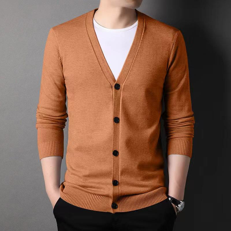 Men's Korean Style Spring & Autumn Slim Fit Deep V-Neck Cardigan Sweater.