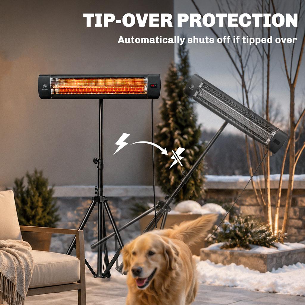 2500 W Electric Infrared Patio Heater, IP65 Outdoor Garden Heater with Tripod, 3 Heat Settings, 24H Timer, Black