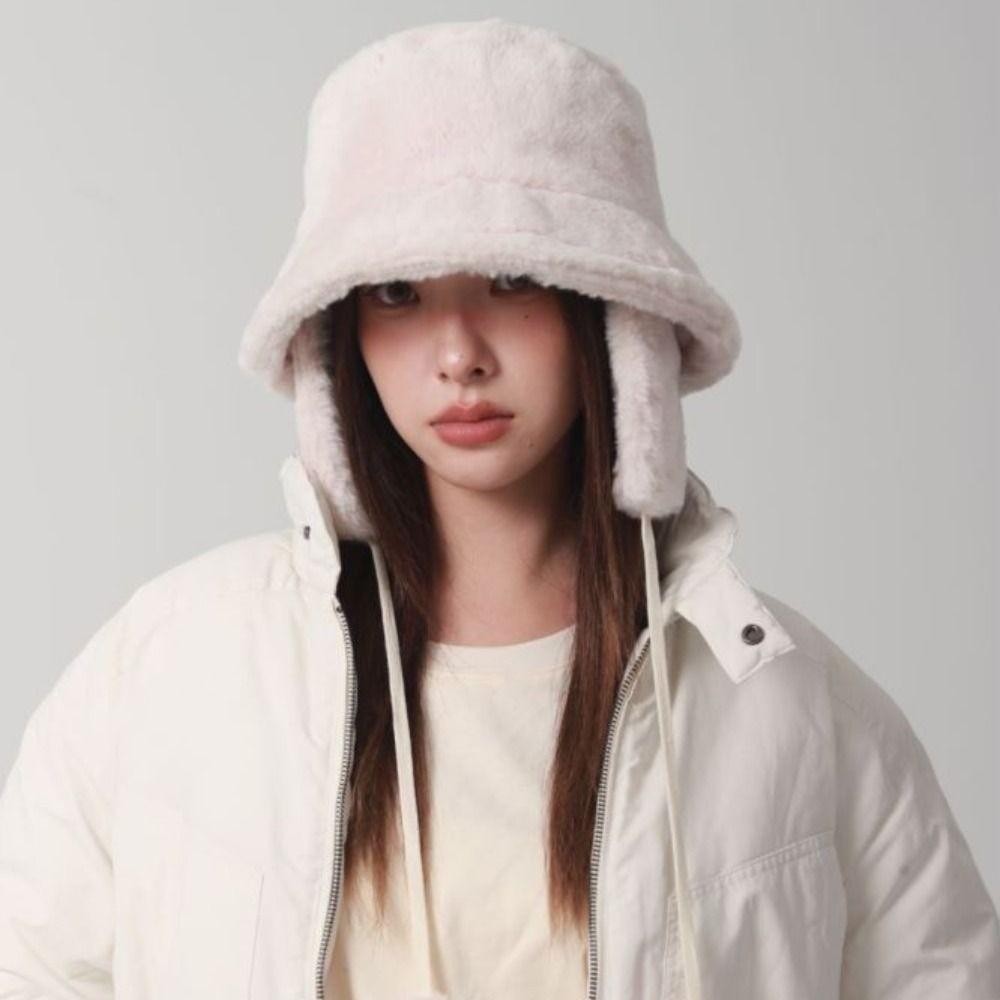Warmer Winter Fisherman Hat Anti-cold Plush Bucket Cap Gifts Plush Panama Hat  Cycling