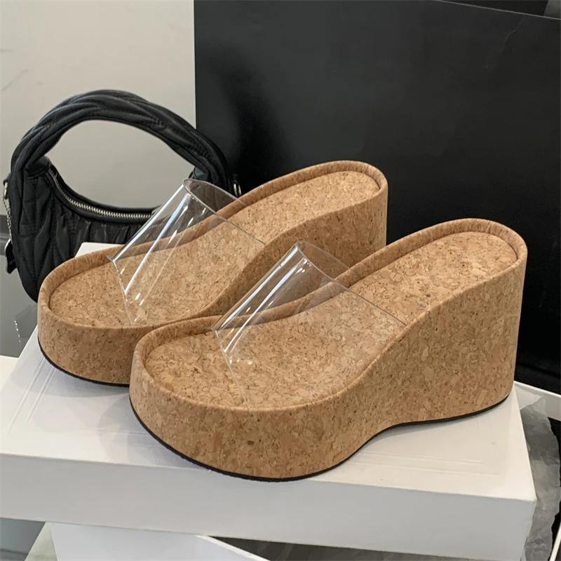 Eilyken Summer PVC Transparent Solid Platform Wedges Woman Slippers Thick Bottom High Heels Party Shoes