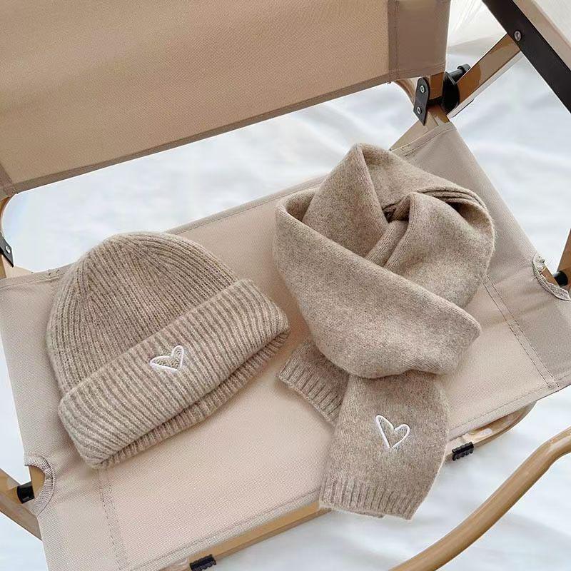 Children's Two-Piece Knit Hat & Scarf Set - Warm Wool, Autumn/Winter, Korean Style for Boys & Girls.