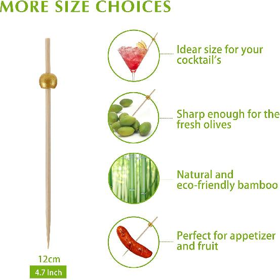 200 Pcs Cocktail Picks, 4.7 Inch Toothpicks for Appetizers, Bamboo Cocktail Sticks Skewers for Drinks, Desserts, Charcuterie, Wedding Party Fancy