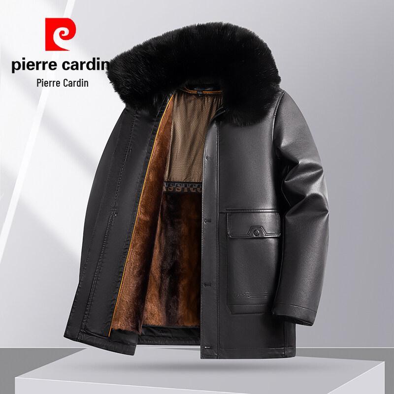 Pierre Cardin 2025 Męska Skórzana Kurtka z Kołnierzem Stojącym - Casualowa, Wszechstronna, Ciepła, z Podszewką z Weluru dla Mężczyzn w Średnim Wieku