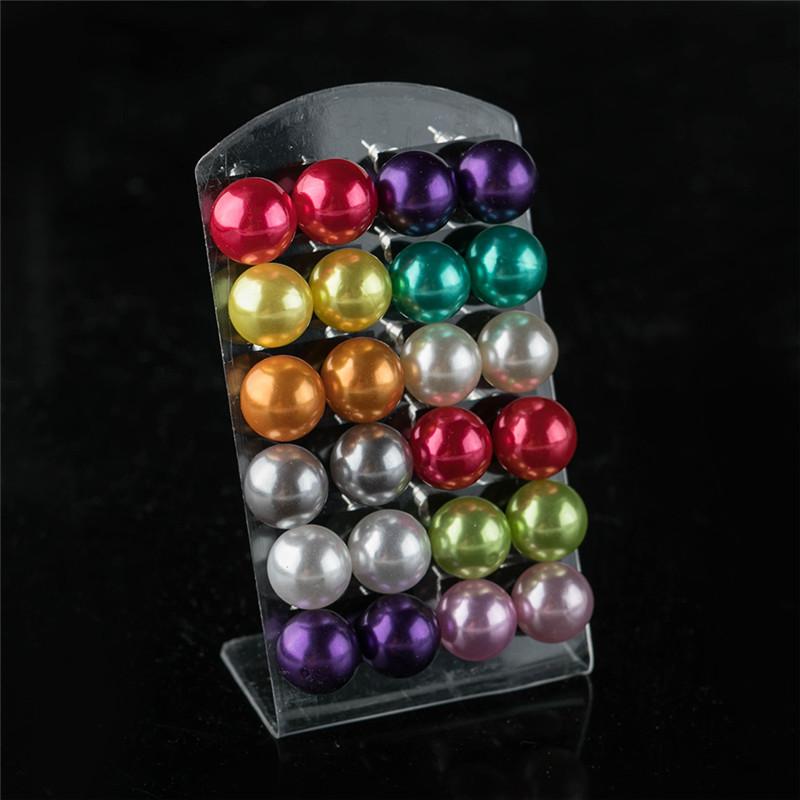 12 пар цветных белых сережек-гвоздиков с искусственным жемчугом для женщин — фото 9