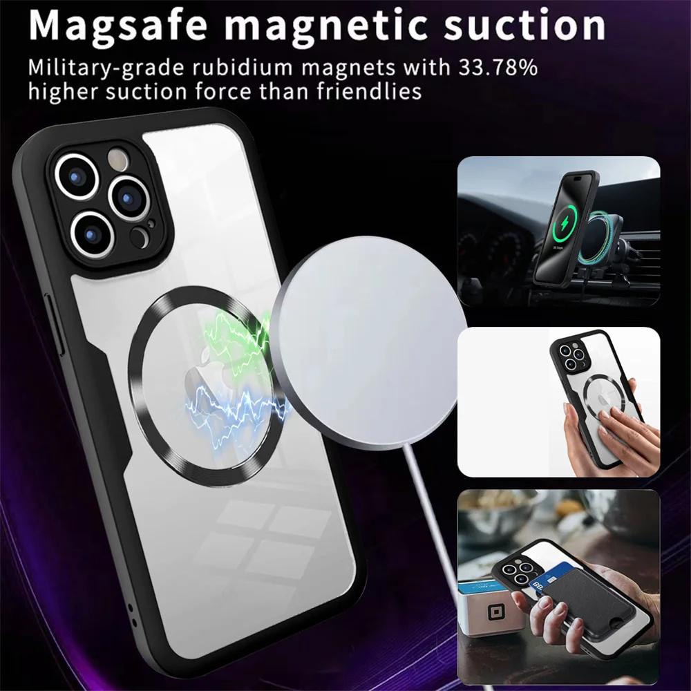 For IPhone 16 15 14 11 12 13 Pro Max 360° Fully Protected Double-sided Magnetic Cases For Magsafe Wireless Charge Protect  Cover
