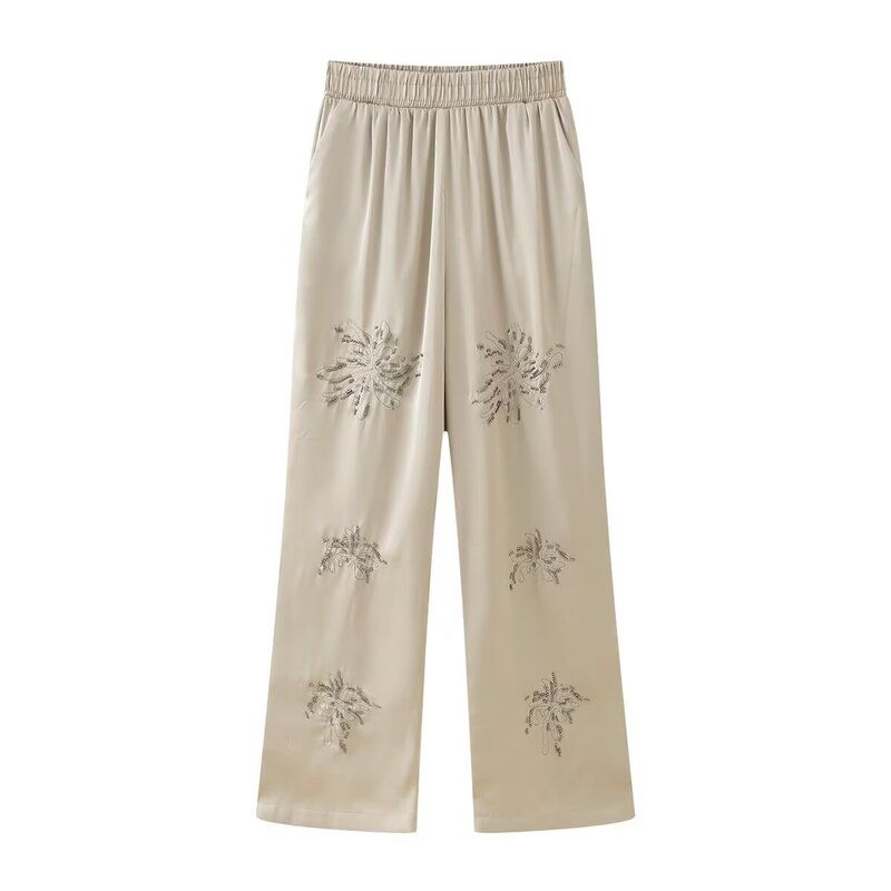Western Style 2024 Spring New Women Loose Beaded Embroidery Shirts High Waist Trousers 4786059 807