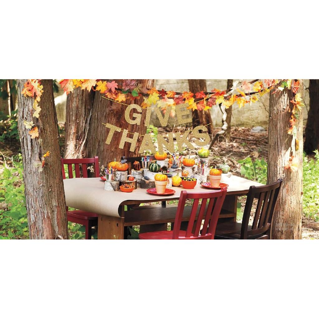 Give Thanks Banner, Pre-assembled Friendsgiving Decorations, Gold Glitter Thanksgiving Party Decorations for Party Office Home Fireplace Mantel, Fall