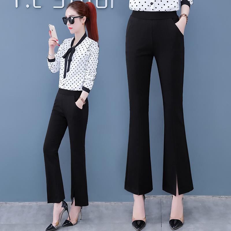 New 2026 Split Flared Pants with Drape Effect, High-waisted Plus-size Cropped Casual Pants