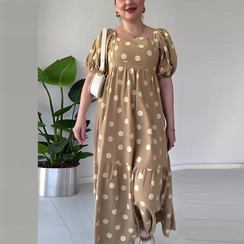 2024 Elegancka Europejska i Amerykańska Damska Sukienka Maxi w Kropki na Francuską Przerwę na Herbatę