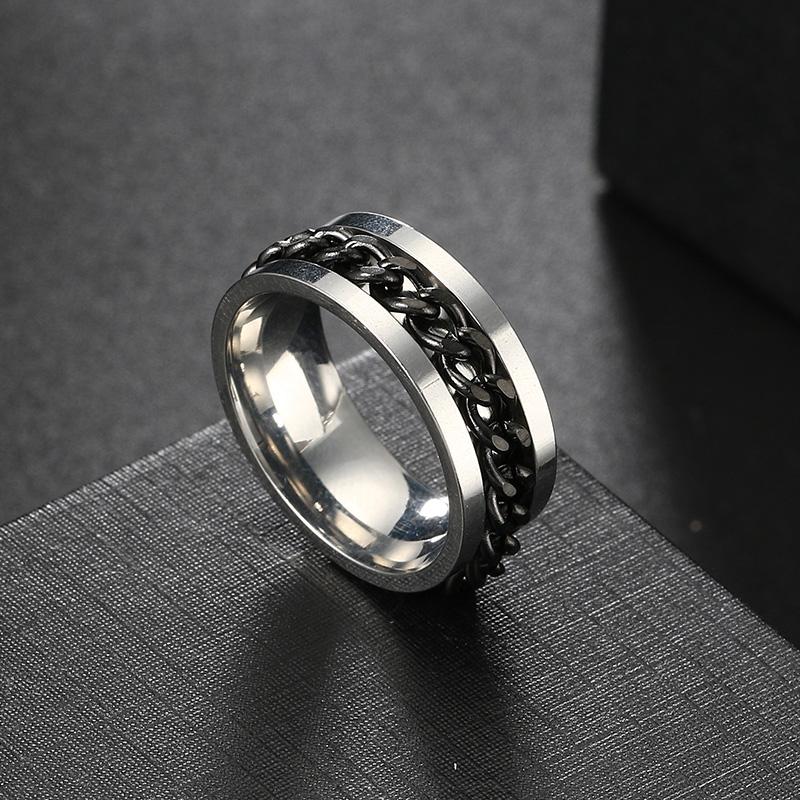 Anxiety Fidget Ring For Men Punk Titanium Stainless Steel Black Blue Spinning Spinner Rotatable Chain Rotating Rings Homme Gift