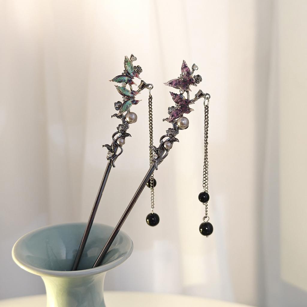 Nowy Chiński Sen Fioletowy Motyl Chwost Spinka do Włosów Trend Narodowy Styl Starożytny Zimny Wiatr Nisza Spinka do Włosów Krok Rocker Kobieta