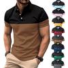 New Men's Casual POLO Shirt Fashion V-neck Button Business Color Matching T-shirt Top