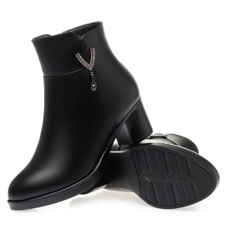 Frauen Stiefel Winter Mode Anti-Rutsch Frauen Stiefeletten Mid Heel Natürliche Wolle Echtes Leder Schnee Stiefel Damen