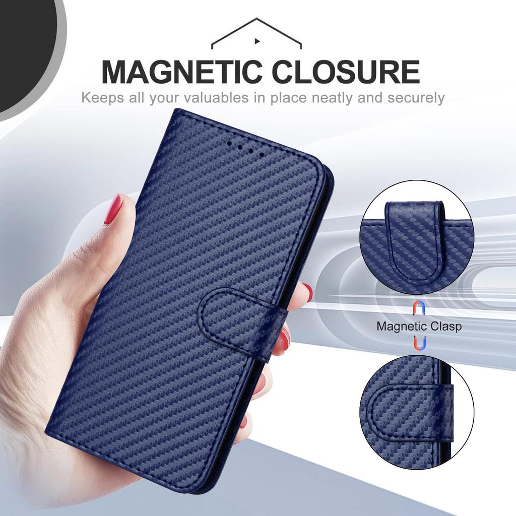 For iPhone Air Wallet Case with Strap Carbon Fiber Texture Leather Mobile Cover