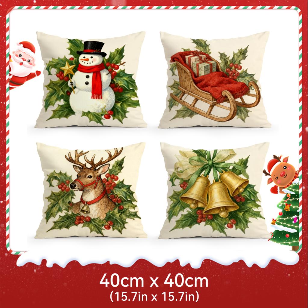 Retro Christmas Theme Pillowcase Printed Polyester 40/45/50Cm Throw Pillowcover Decorative Sofa Cushion Pillowslip Home Decor