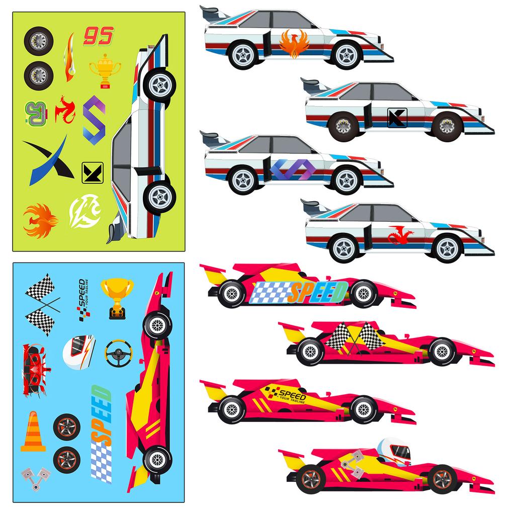 6 Bilder/Packung Renn-Puzzle Gesichtswechsel-Aufkleber Persönlichkeitstrend Cartoon-Spielzeug Kinder DIY Belohnungsaufkleber