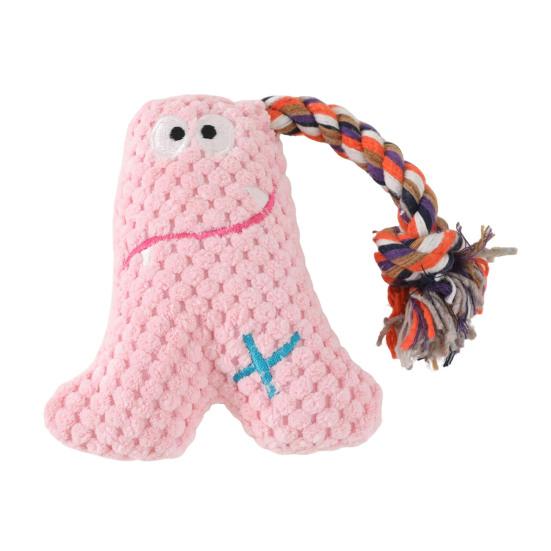 Corduroy Dog Chew Toy Squeaky Plush Toy with Colorful Rope Chew Resistant Self-Entertainment Toy Dogs Tug Toy for Small