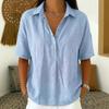 Women's Linen Blend Shirt Casual Short Sleeve Button-Down Loose Fit Blouse Tops
