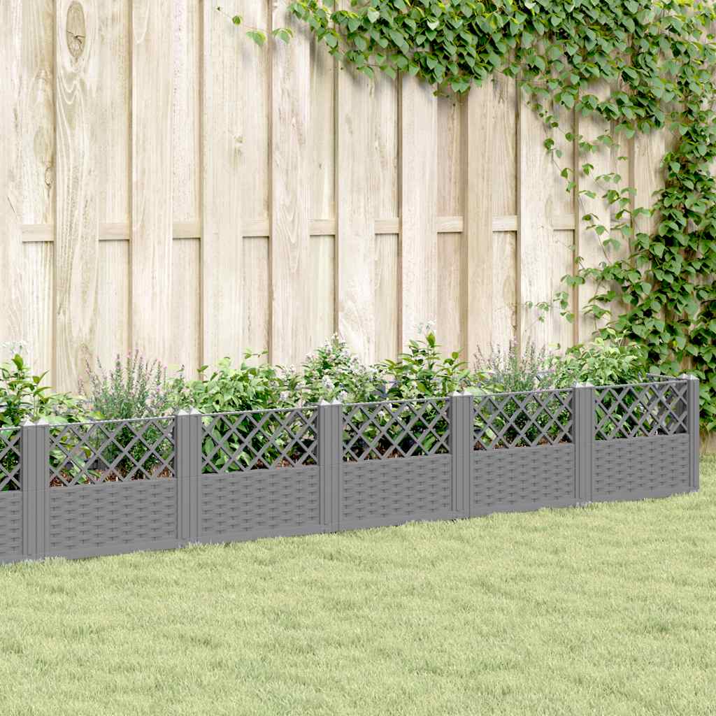Plant Box with Ground Spikes Light Gray 363.5 x 43.5 x 43.5 cm PP