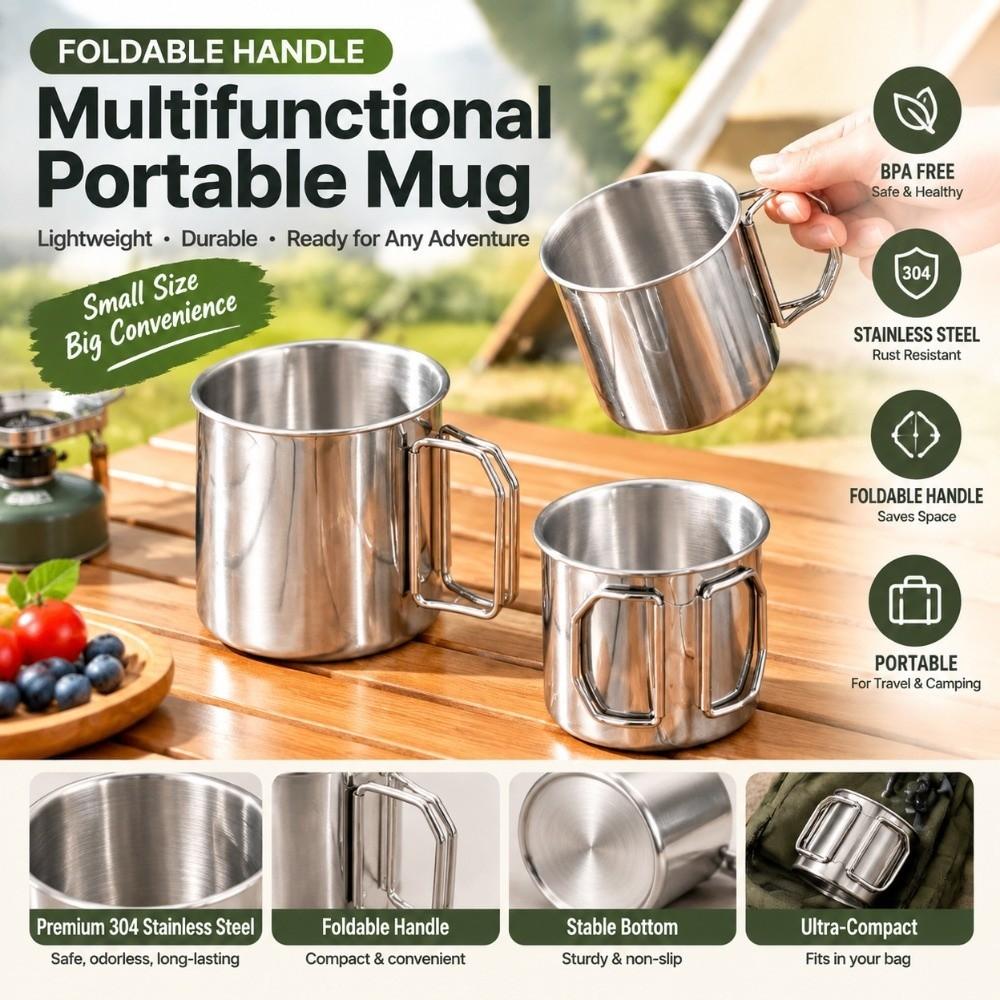 250-700ml Camping Cup Foldable Handle Stainless Steel Mug New Water Mug For Camping Travel