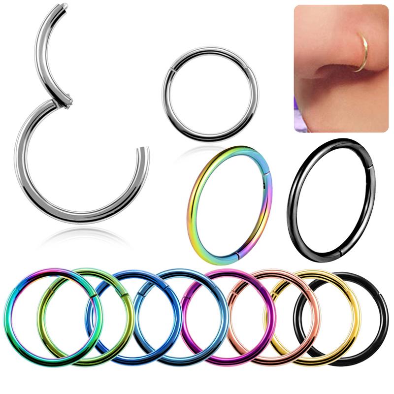 10Pcs Titanium Nose Rings Septum Piercing Clicker Nose Hoops Piercings Hinged Segment Rings Helix Piercing Unisex Body Jewelry