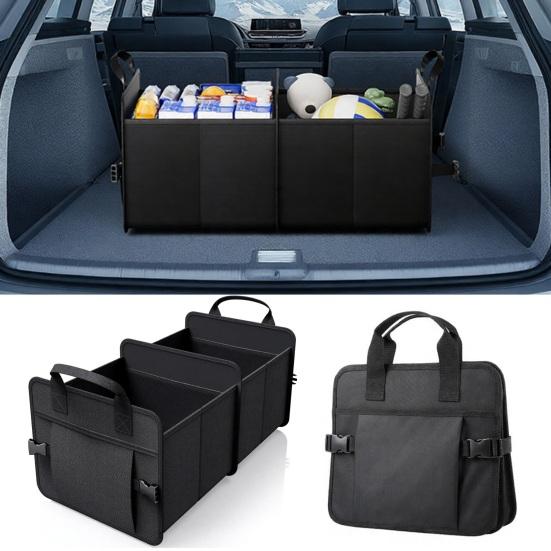 Car Trunk Organizer Foldable Portable Storage Box with Non-Slip Base 2 Compartments Car Storage Container for Groceries Sports Gear
