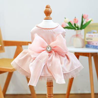 Litschi Rose Hochzeitskleid Haustierkleidung Welpe Hund Katze Frühling Rosa Schleife Mesh Hochzeitskleid Prinzessinnenrock