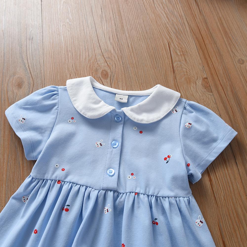 Vestido de verano para niñas de 2 a 6 años, de algodón, con cuello vuelto y manga corta.
