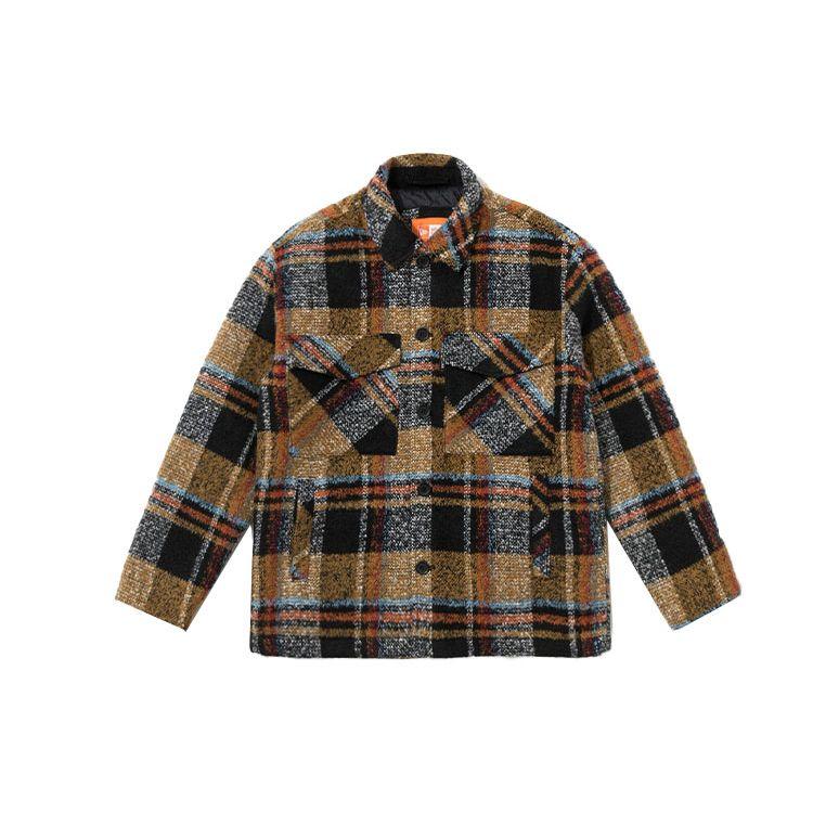 New Era Casual Warm Plaid Cpo Jacket Unisex jackets Black Brown 12866424