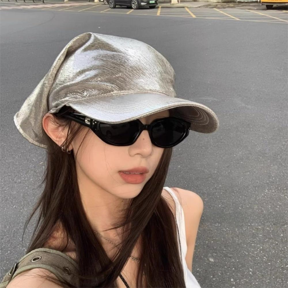 Versatile Satin Headscarf Baseball Cap Y2K Hip Hop Sunscreen Beach Hat Korean Style Silver Peaked Cap Men