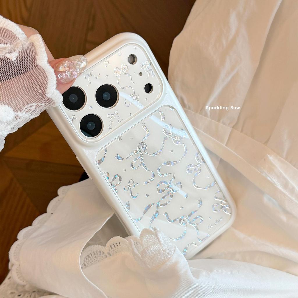 Creative Silver Bow Phone Case for iPhone 16, iPhone 17, and iPhone 17 Pro Max