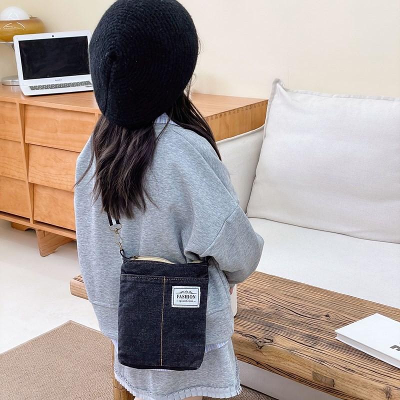 Fashionable Denim Baby Backpack Stylish Letter Design Unisex Shoulder Bag For Kids