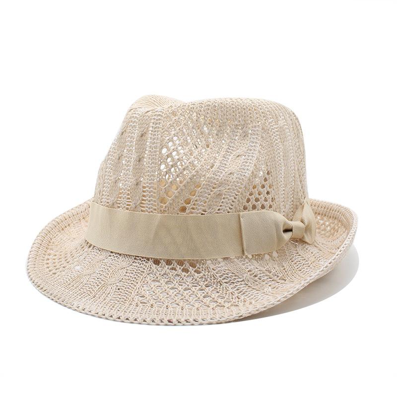 Spring And Summer British Top Hat Knitted Hollow Jazz Top Hat Bow Spice Girl Style Jazz Hat Sun Protection Beach Hat