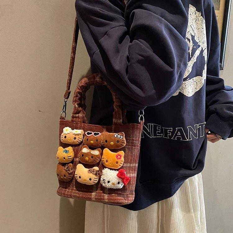 Cute Cat Canvas Crossbody Bag With Padded Shoulder Strap For Daily Use