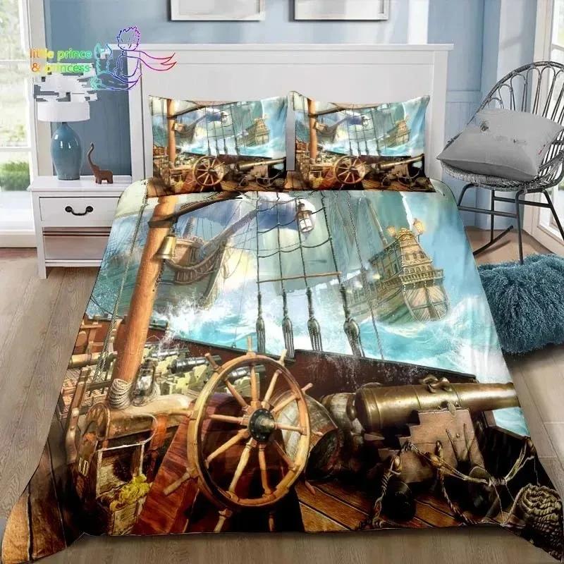 Vintage Pirater Sängkläder Set Enkel Tvilling Full Queen King Size Sängset Vuxna Pojkar Sovrum Pirater Skattkarta Sängkläder Gåva