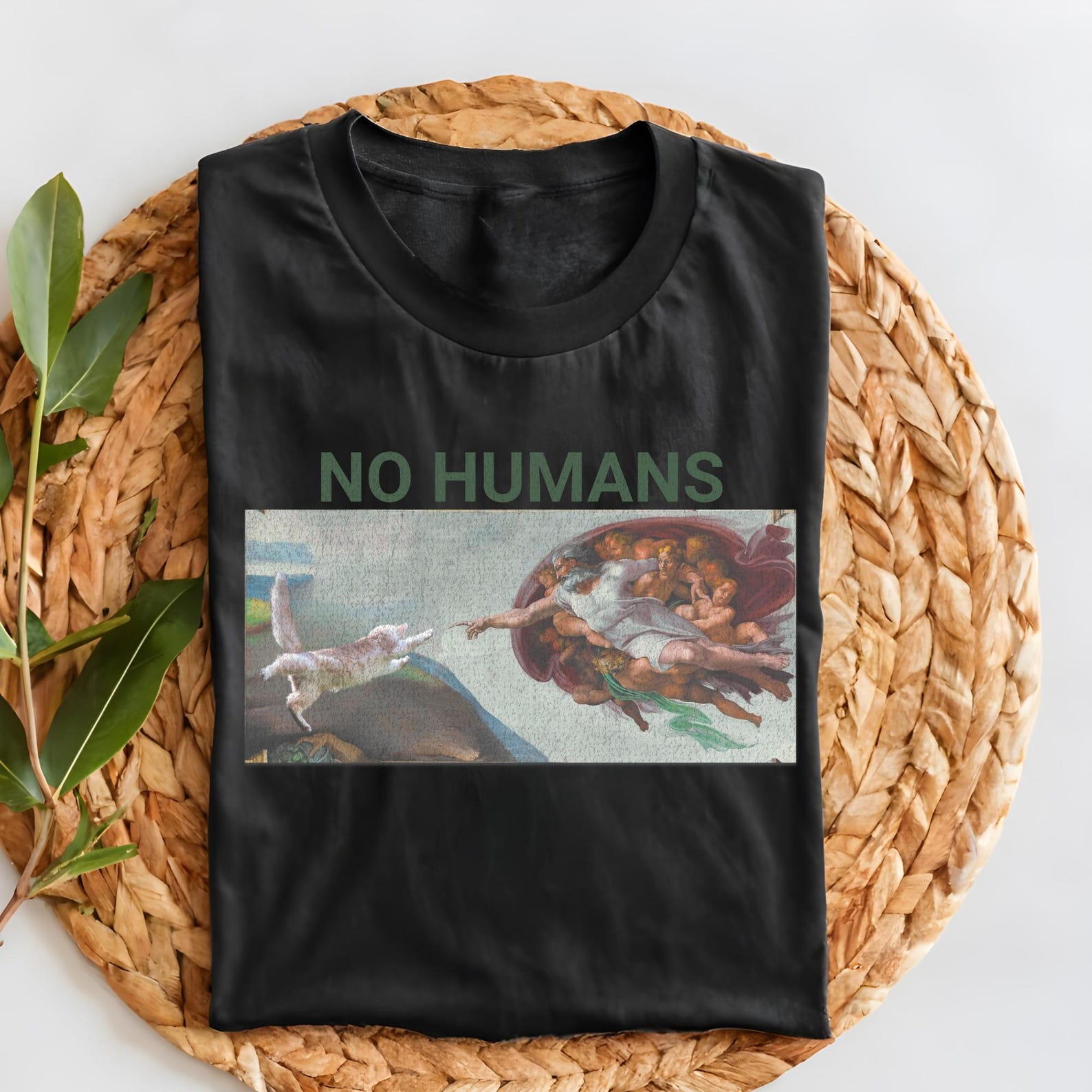 Funny Cat Meme T-Shirt: Creation of Adam Parody Tee 4XL