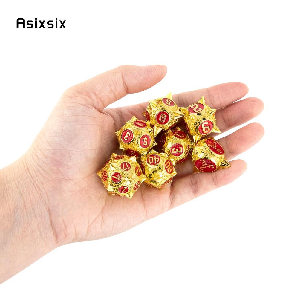 7 Pcs Golden Red Meteor Hammer Metal Dice Solid Metal Polyhedral Dice Set Suitable for Role-Playing RPG  Board Game Card Game