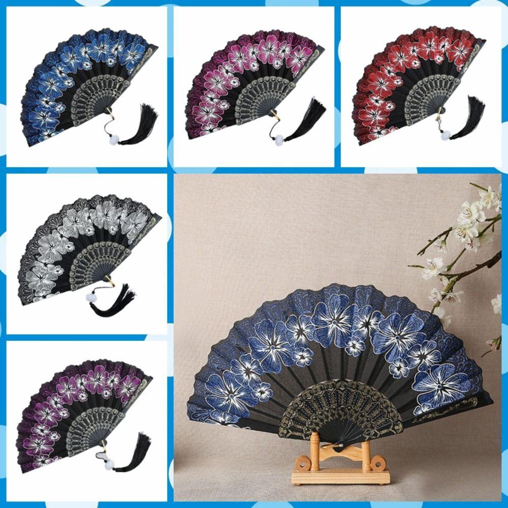 

Flower Pattern Lolita Folding Fan With Tassel Spanish Fan Gorgeous Lace Folding Fan Dance Prop
