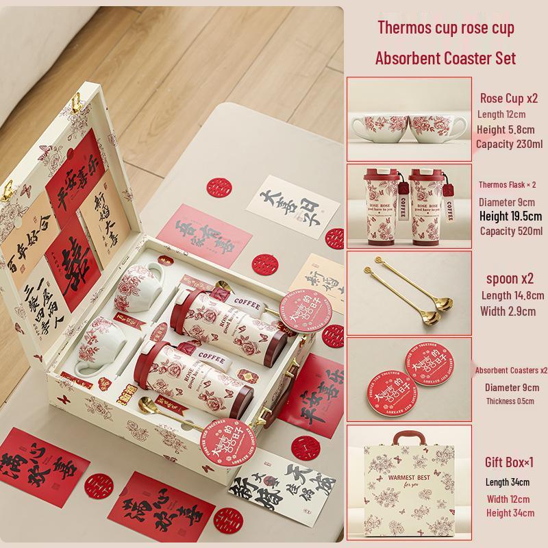 Elegant Floral Thermos Flask Gift Set for Brides: Ideal for Engagements, Newlyweds, and Best Friends.