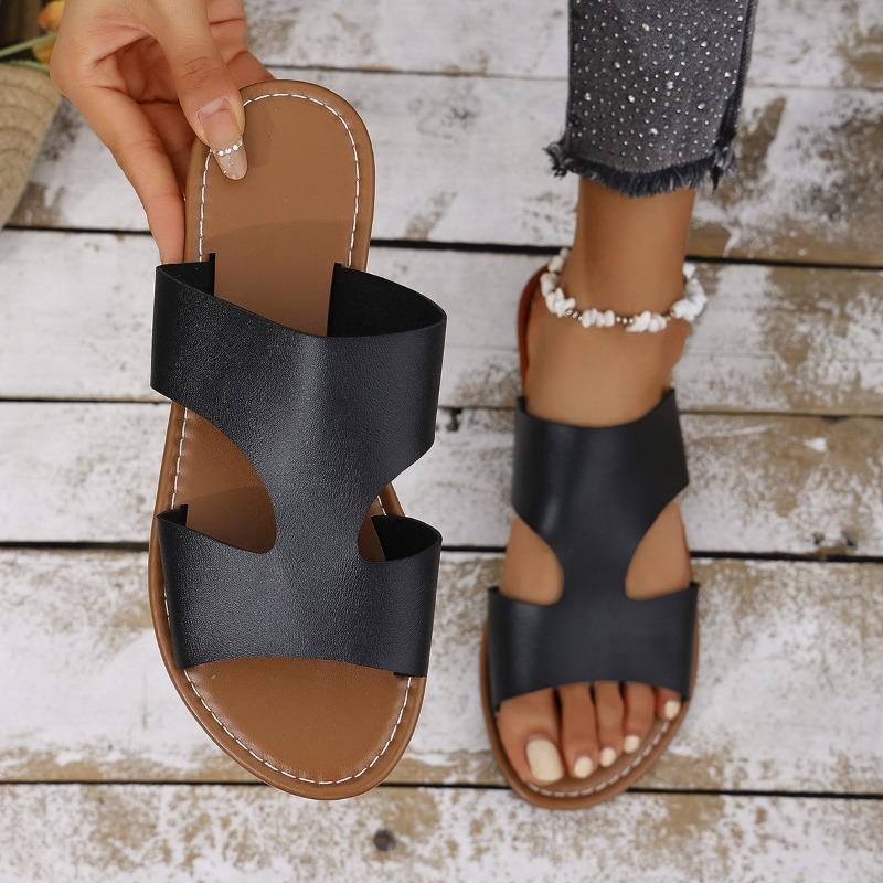 New flat-bottomed slippers women's large size simple solid color casual cool slippers