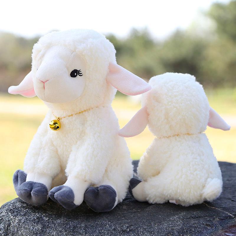Cute Bell Decor Sheep Stuffed Ornament Long Ears Sitting Design 1Pcs Soft Fluffy Plush Pendant for Backpack Car Interior Decor