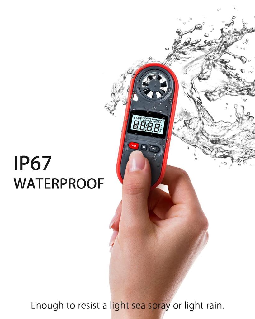 Wintact Handheld Anemometer, Waterproof, Mini Digital Anemometer Gauge, Pocket Airflow Tester, Wind Temperature Measurement -22°F to 100°F, for House,