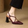 Fashion 2025 New Size 34-40 Women Vintage Sandals Real Leather Retro Square Tor High Heels Summer Shoes Slingback T-Strap Office Daily