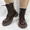 Vinterplatåstövletter Dam Höst Tjock Sula Motorcykelstövlar Kvinna Förtjocka Varma Snörskor Damer