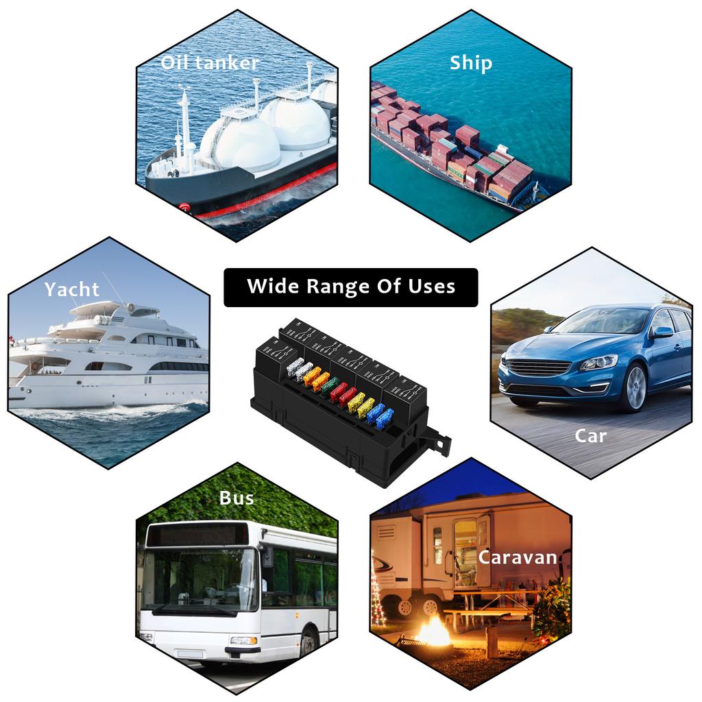 12V Sicherungsrelaisbox-Kit 52 Crimpanschlüsse 11 ATC/ATO-Sicherungen und 6 Relais Wasserdichtes Auto-Sicherungsrelaisbox-Block für Auto LKW Wohnmobil Boot