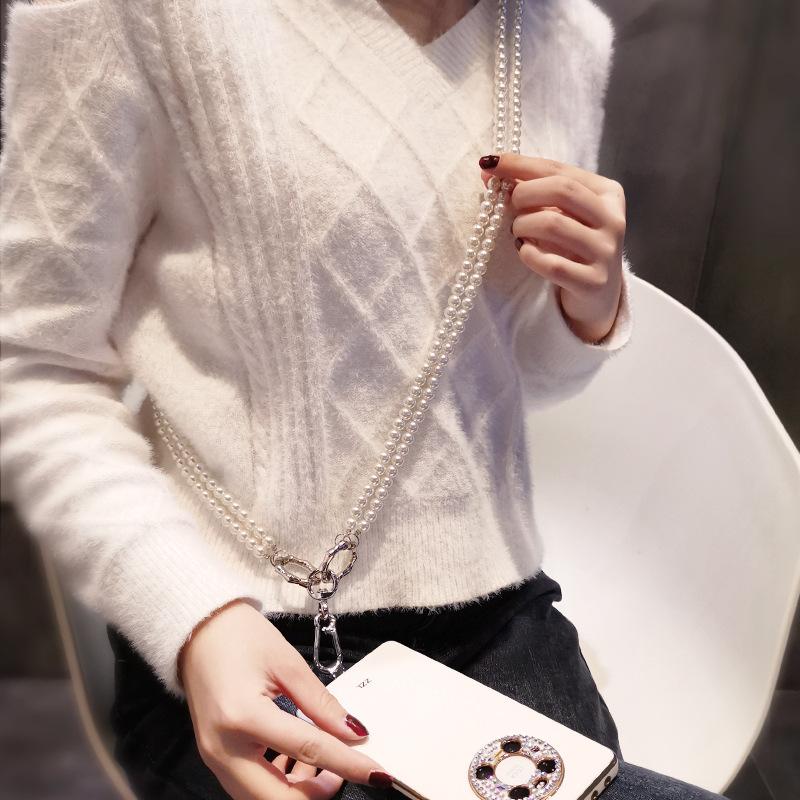 Mobile phone lanyard crossbody extended shoulder pearl hanging chain mobile phone clip detachable hook buckle women's outdoor mountaineering