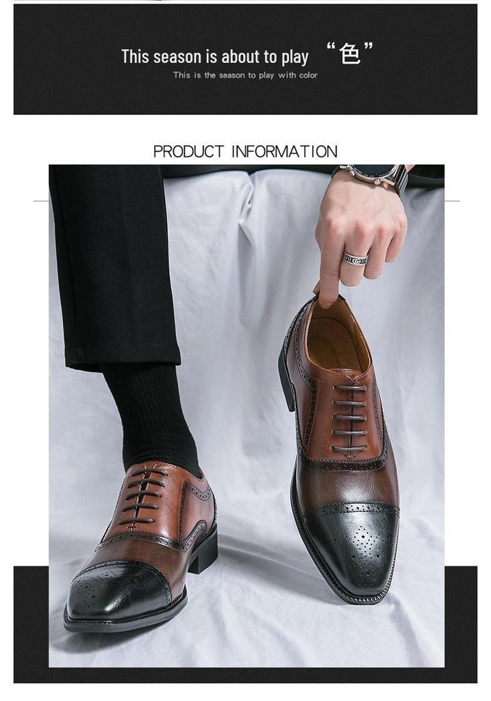 Trendy Men's Spliced Leather Oxford Shoes - Fashionable European & American Style, Large Size Available
