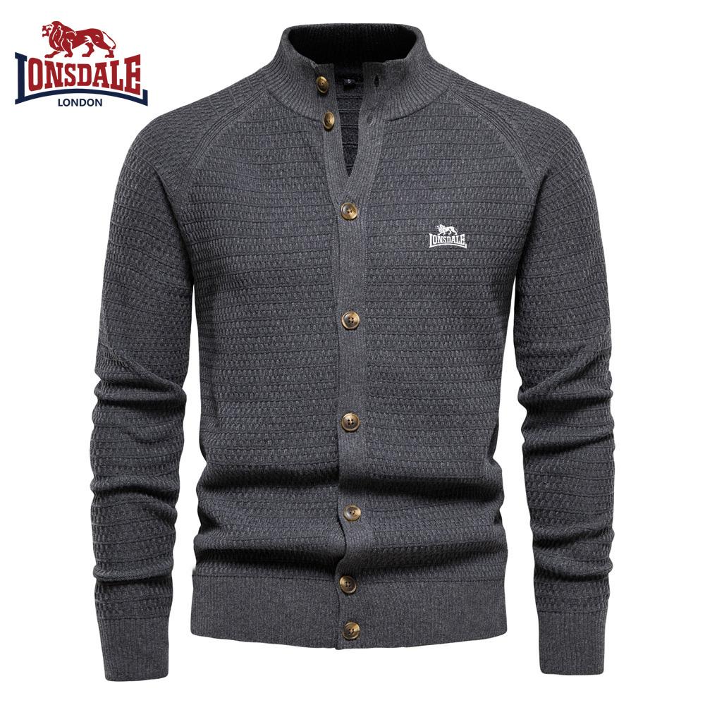 Lonsdale Embroidered Autumn and Winter New Trend Solid Color Cardigan Men's Sweater Business High-quality Sweater Knitted Sweater