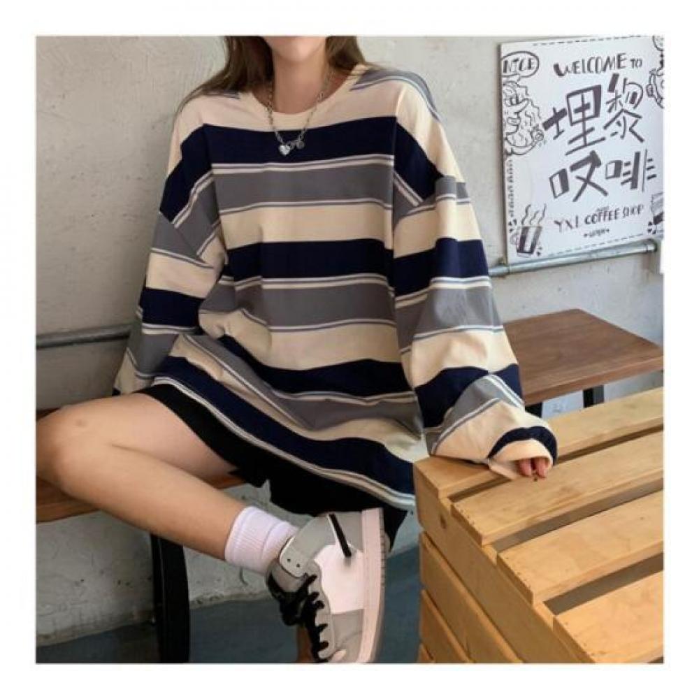 New ArrivalS Open Run Women S Fall Street Stripe Color Block overSized Long Slee