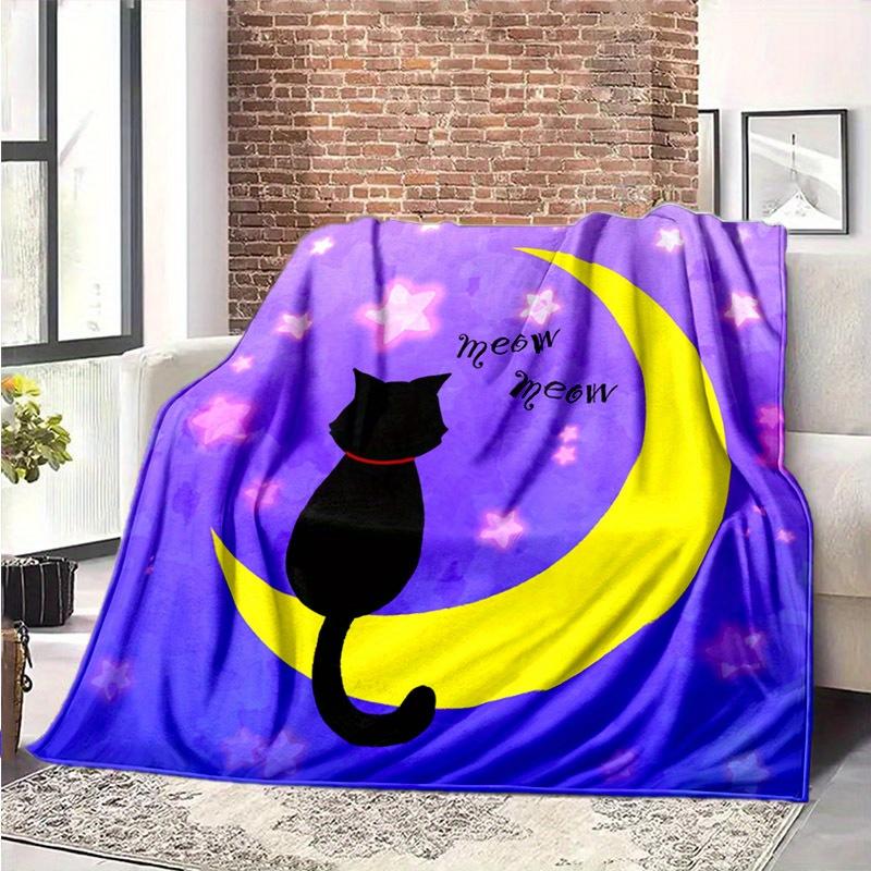 Purple Night Sky Cat Theme Flannel printed blanket suitable for all seasons suitable for living room office sofa and travel